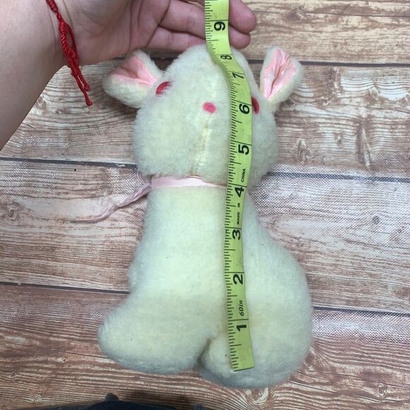 Antique/Vintage Bunny Rabbit Toy Pink Eyes Stuffed Musical Wind Up - Picture 10 of 10
